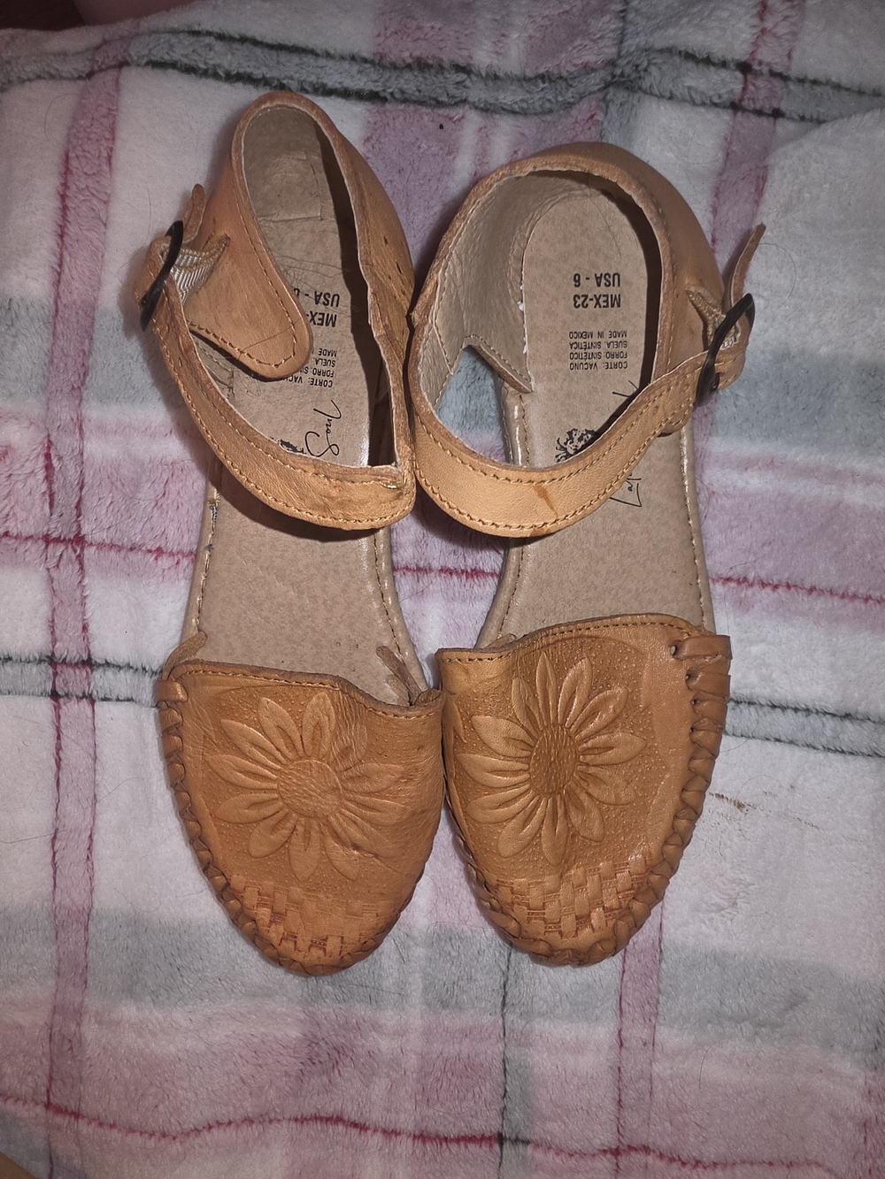 Tan Leather Floral Huarache Sandals